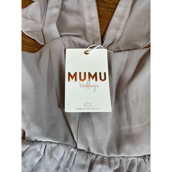 Mumu Weddings Gray Maxi Dress Ruffle Strap Bridesmaid Formal Gown NWT - Picture 4 of 9
